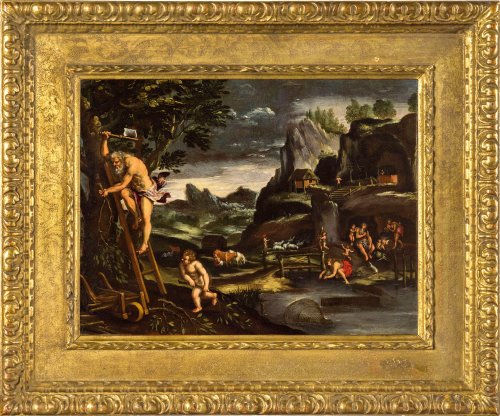 Giovanni Francesco Grimaldi (1606 - 1680) -  Paysage animé avec Adam et Eve